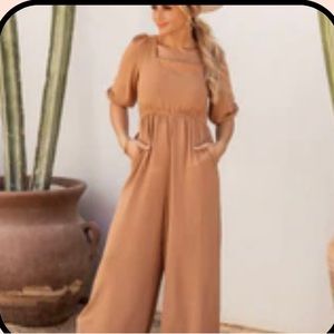 Brown square neck jumpsuit. Brand new and never worn.